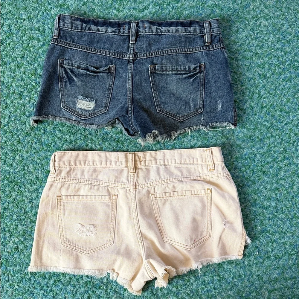 Set of 2 Free People Button-Front Frayed Jean Shorts